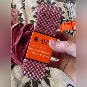 Pink Rhinstone bag, guitar, camera strap